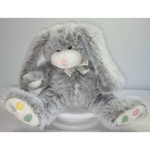 Animal Adventure Easter Bunny Rabbit Plush Gray Soft Floppy Ear Polka Dot Bow
